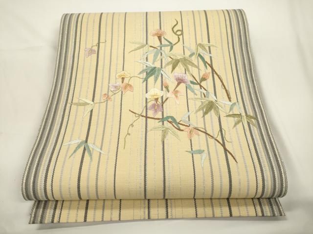 平和屋着物●八寸名古屋帯　総刺繍　草花文　金銀糸　正絹　逸品　未使用　CABJ9311dy