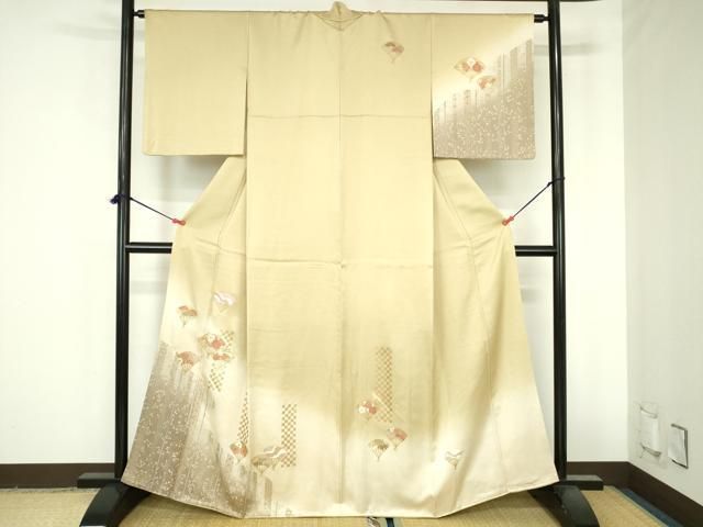 平和屋着物○訪問着 扇面花文 暈し染め 金彩 反端付き 正絹 逸品