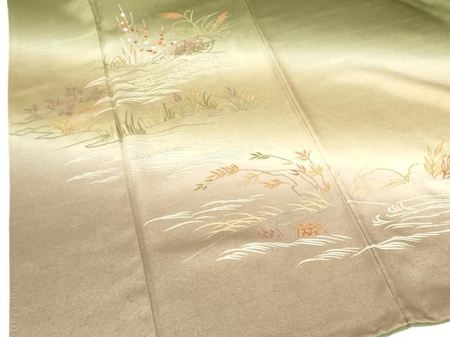 平和屋着物●訪問着　刺繍　草花　暈し染め　金彩　正絹　逸品　DABH0857op
