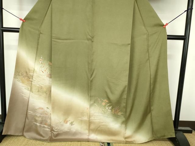 平和屋着物●訪問着　刺繍　草花　暈し染め　金彩　正絹　逸品　DABH0857op