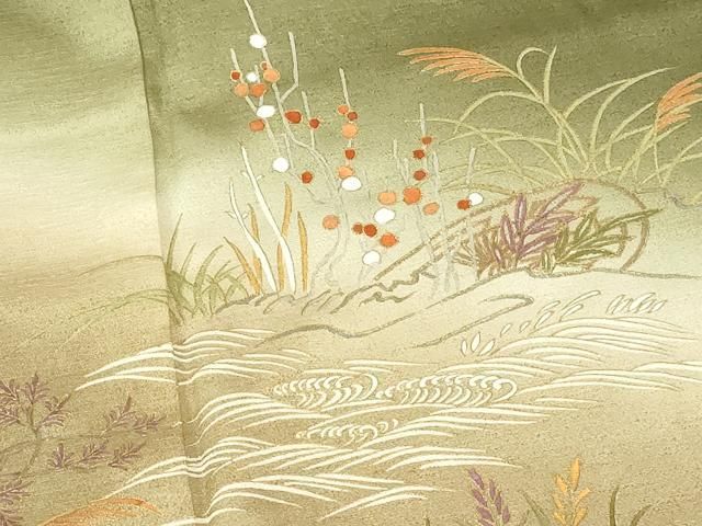 平和屋着物●訪問着　刺繍　草花　暈し染め　金彩　正絹　逸品　DABH0857op