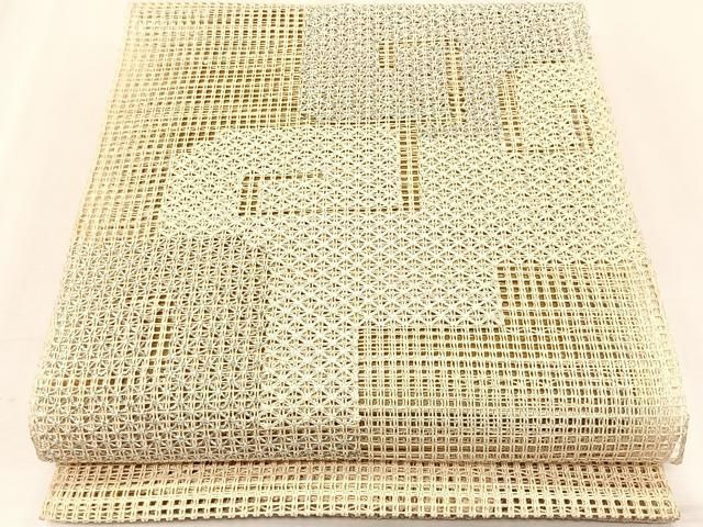 平和屋着物＊夏物　八寸名古屋帯　羅　幾何学文様　銀糸　正絹　逸品　CABK1224fb