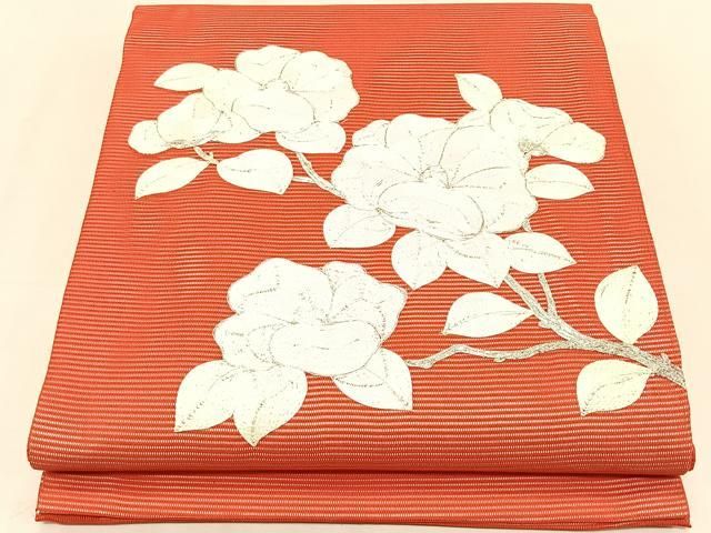 平和屋着物＊夏物 九寸開き名古屋帯 駒刺繍 総刺繍 枝椿