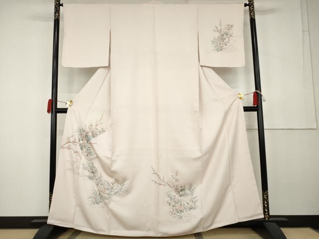 平和屋着物●中国三大刺繍　相良刺繍　総刺繍　訪問着　短冊花鳥文　銀糸　正絹　逸品　未使用　AABK6394cs