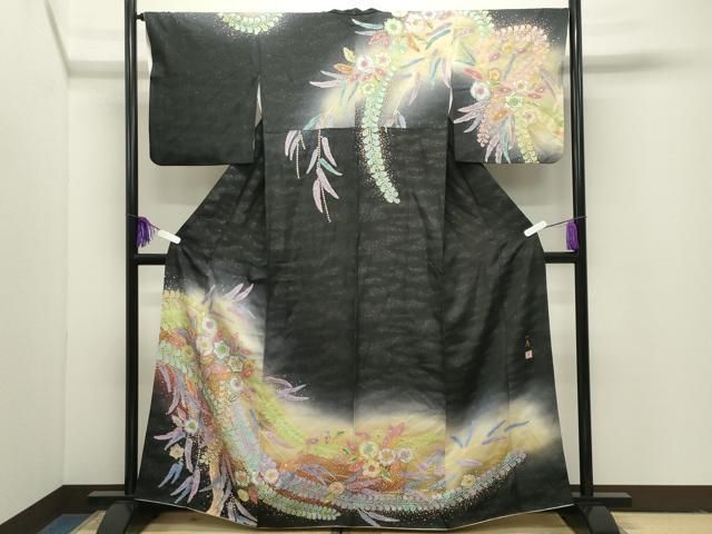 平和屋着物○吉乃一廉 幻の辻が花 訪問着 絞り 暈し染め 黒地 銀通し地