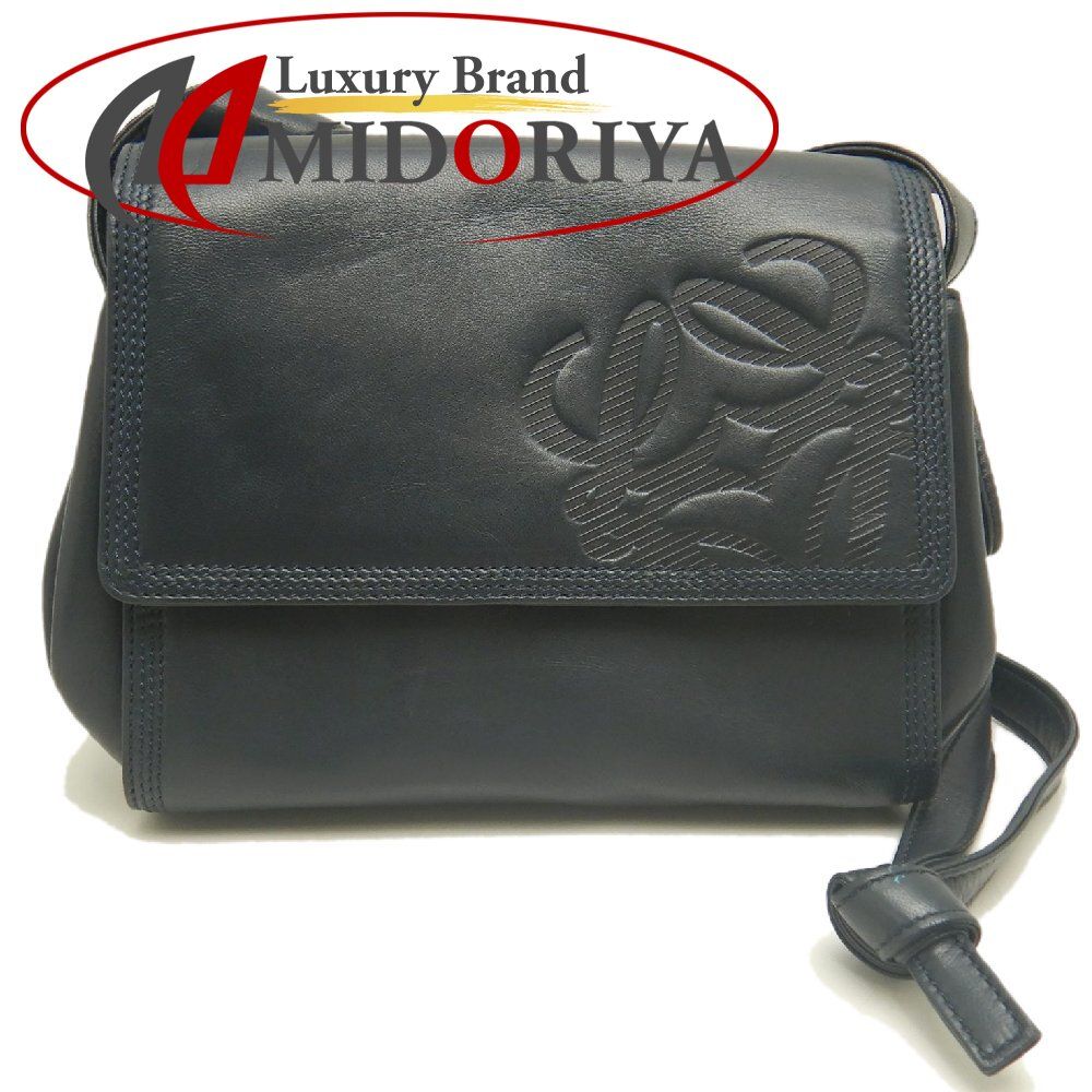 LOEWE ロエベ アナグラム ショルダーバッグ レザー ネイビー レディース /254005【中古】