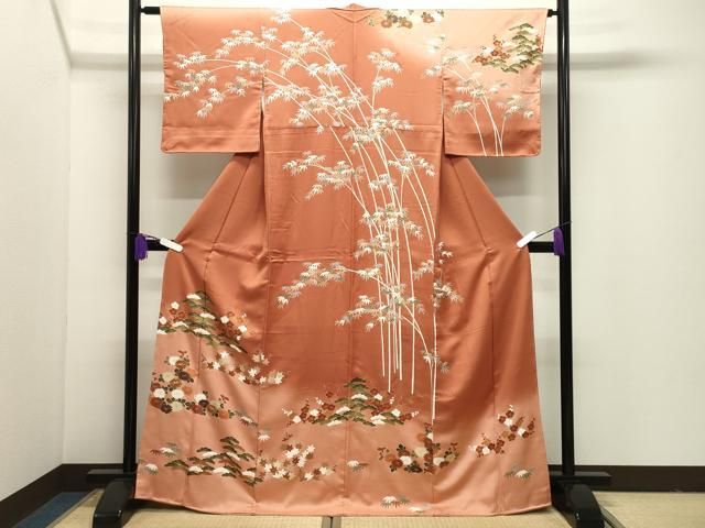 平和屋着物●訪問着　駒刺繍　松竹梅花文　暈し染め　金彩　正絹　逸品　未使用　CABI1116gh