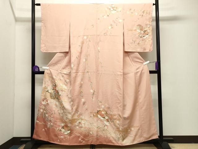 平和屋着物●訪問着　駒刺繍　花車雪輪文　暈し染め　金彩　正絹　逸品　未使用　CABI1120gh