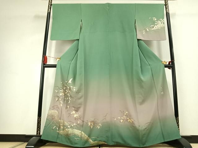平和屋着物●金彩友禅　卓越技能者・名工・和田光正　訪問着　南天飛鳥文　暈し染め　金彩　正絹　逸品　AABK1636fy