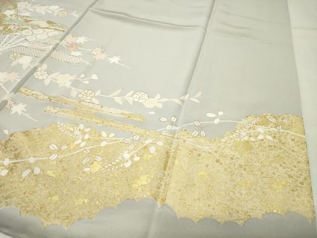 平和屋着物○訪問着 駒刺繍 扇面花文 金彩 正絹 逸品 CABI1063gh