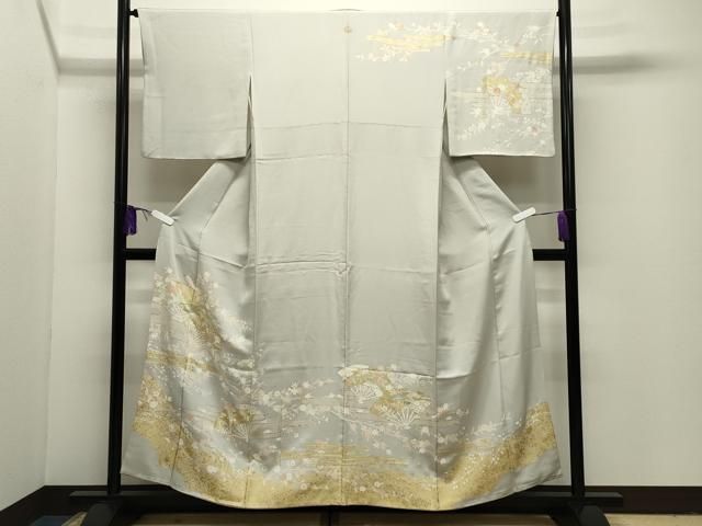 ［2898］訪問着 美品 扇面草花 駒刺繍 落款有 正絹 着物 袷 作家物 平和屋着物○訪問着 駒刺繍 扇面花文 金彩 正絹 逸品 CABI1063gh