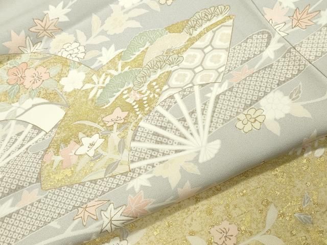平和屋着物○訪問着 駒刺繍 扇面花文 金彩 正絹 逸品 CABI1063gh