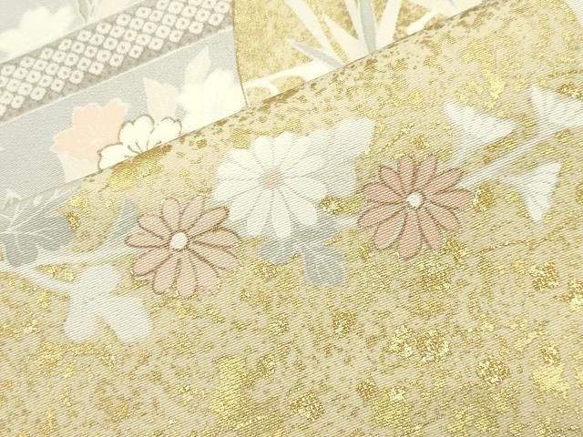 平和屋着物○訪問着 駒刺繍 扇面花文 金彩 正絹 逸品 CABI1063gh