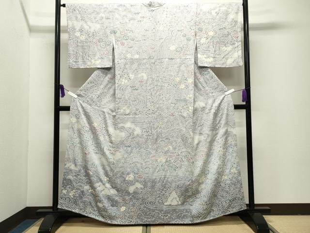平和屋着物●名門 藤娘きぬたや・総絞り 訪問着 渡橋風景花文 暈し染め 正絹 逸品 CABI1070gh