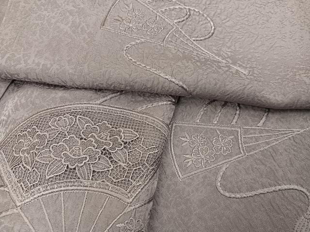 レディース MK-3042 付下げ 汕頭刺繍 上品な松波模様 鳩羽鼠色