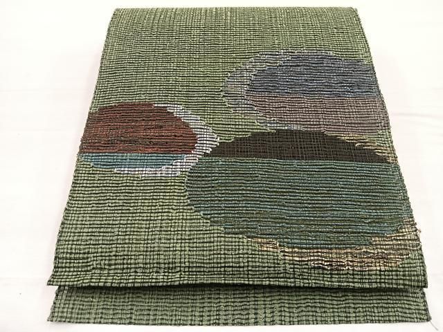 平和屋着物＊夏物　八寸名古屋帯　幾何学文様　正絹　逸品　BAAX7579hv
