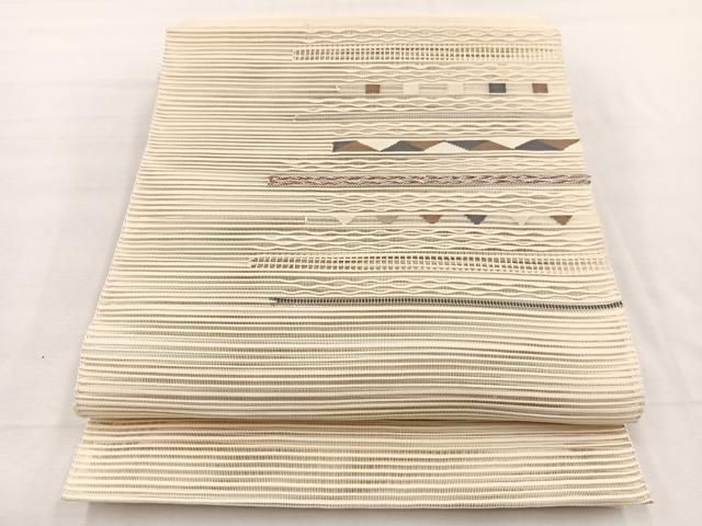 平和屋着物＊夏物　八寸名古屋帯　絽綴れ　横段文　金糸　正絹　逸品　BAAX7614hv