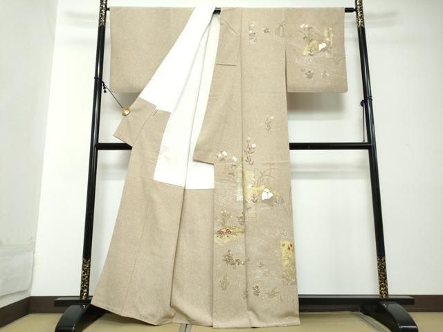 平和屋着物○訪問着 駒刺繍 流水地紙草花文 金彩 ますいわ屋扱い 正絹