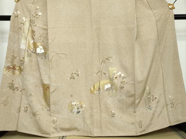 平和屋着物○訪問着 駒刺繍 流水地紙草花文 金彩 ますいわ屋扱い 正絹