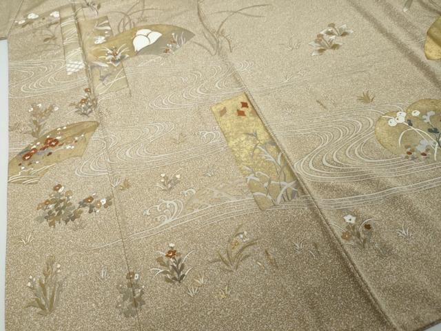 平和屋着物○訪問着 駒刺繍 流水地紙草花文 金彩 ますいわ屋扱い 正絹