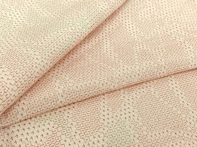 平和屋着物▽本塩沢　単衣　110亀甲　幾何学文様　松坂屋扱い　正絹　逸品　AABJ8308jh