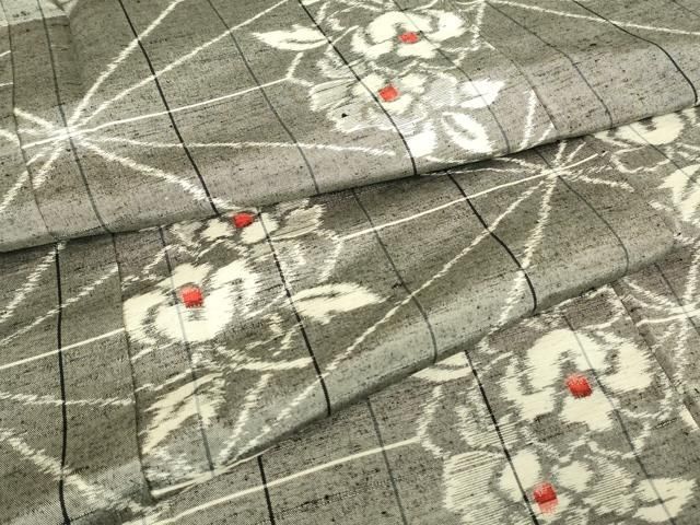 平和屋着物▽上質な紬　単衣　麻の葉花文　正絹　逸品　DABG0712az 13,650円