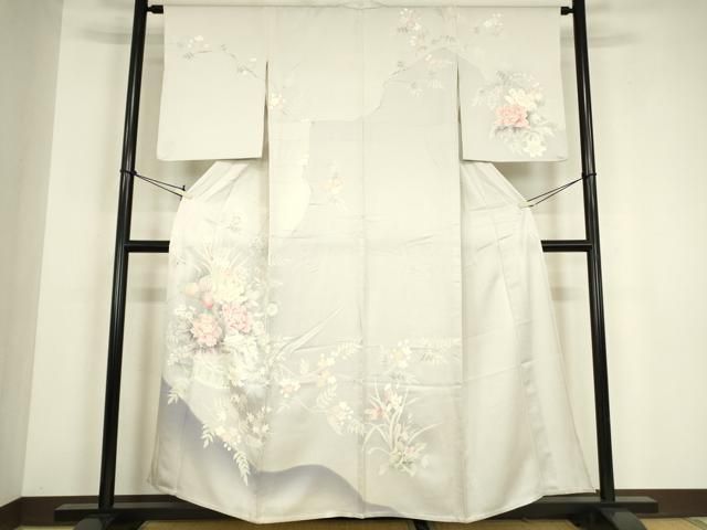 平和屋着物▽訪問着　単衣　友禅　刺繍　花籠文　正絹　逸品　DABG0714az