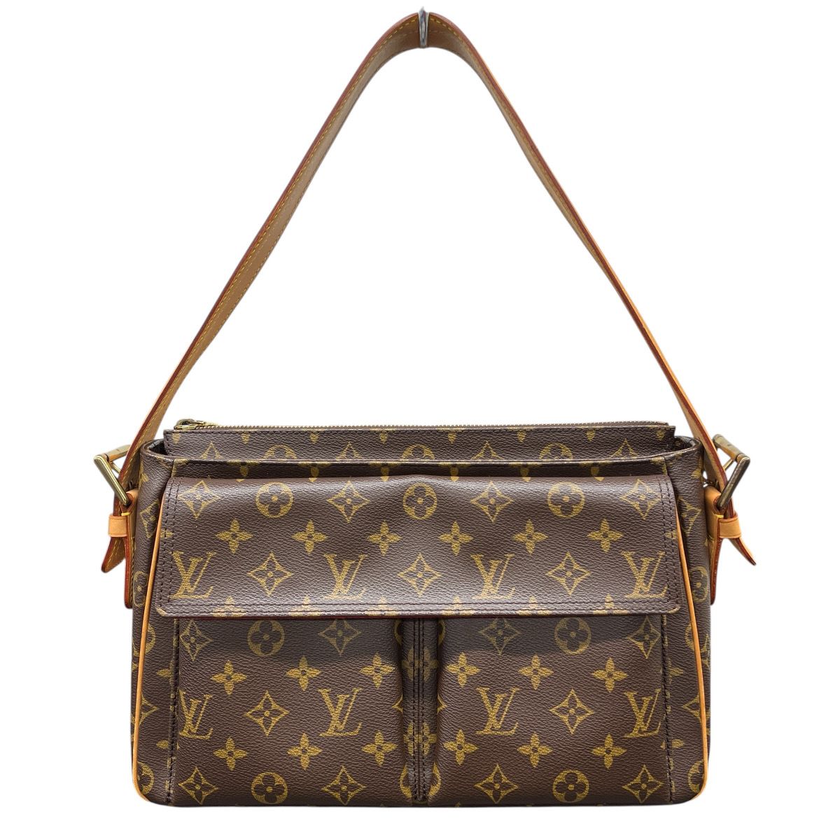LOUIS VUITTON 美品 ルイヴィトン ヴィバシテGM モノグラム ショルダーバッグ M51163 PVC レザー AR0015 ブラウン ゴールド セミショルダー ワンショルダー LV ABランク 中古 鑑定済 ヴィトンバッグ