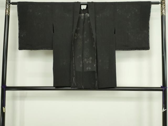 平和屋着物▽羽織　スリーシーズン　春夏秋　塵除け　舞葉文　黒地　正絹　逸品　DABG9733sf
