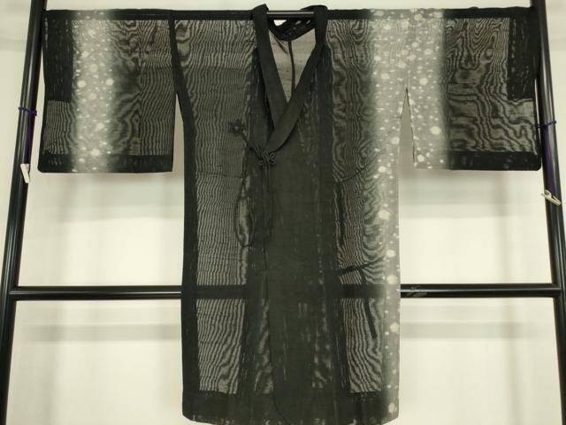 平和屋着物▽道中着　スリーシーズン　春夏秋　塵除け　霞丸文　黒地　さが美扱い　ロング丈　正絹　逸品　DABG0726az