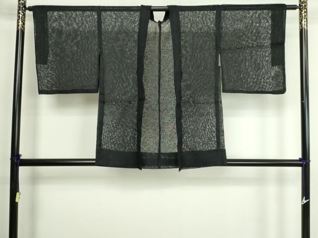 平和屋着物▽羽織　スリーシーズン　春夏秋　塵除け　草花文　黒地　正絹　逸品　DABG9708sf