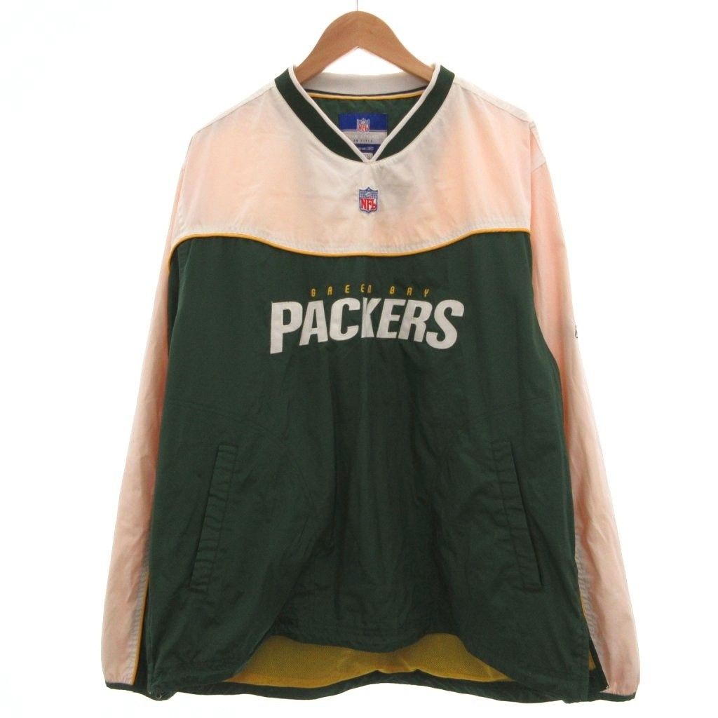 【激レア】90s Reebok リーボック Vネック ナイロンプルオーバー 緑 リーボック Reebok 美品 ヴィンテージ 90s グリーンベイ パッカーズ