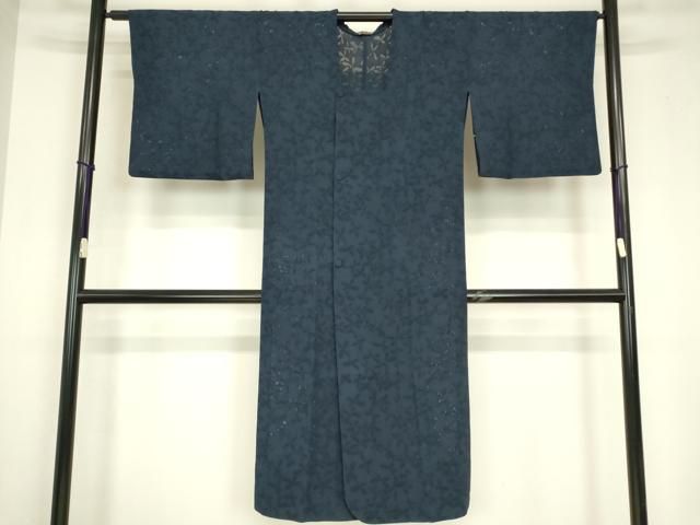 平和屋着物▽道行コート　スリーシーズン　春夏秋　塵除け　舞花文　紺色　ロング丈　鈴乃屋扱い　正絹　逸品　DABG0674az