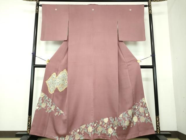 平和屋着物●豪華色留袖　駒刺繍　更紗花文　金彩　正絹　逸品　DABG8234ps