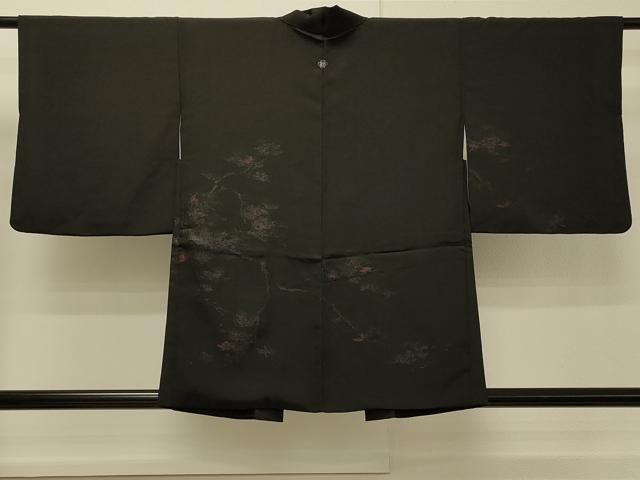 平和屋着物＃羽織　枝葉文　黒地　正絹　逸品　CABH7152in