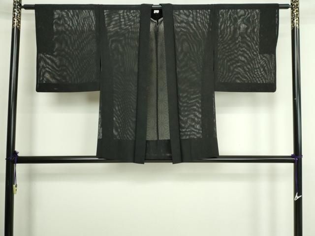 平和屋着物▽羽織　スリーシーズン　春夏秋　塵除け　麻の葉文　黒地　正絹　逸品　DABG9713sf