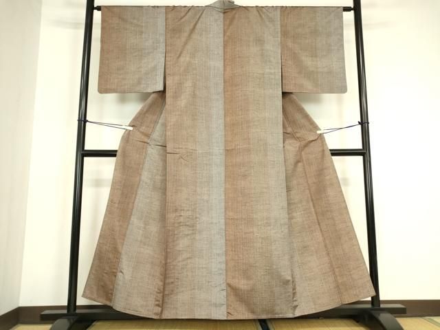 平和屋着物▽上質な紬　単衣　間道　正絹　逸品　DABG0701az