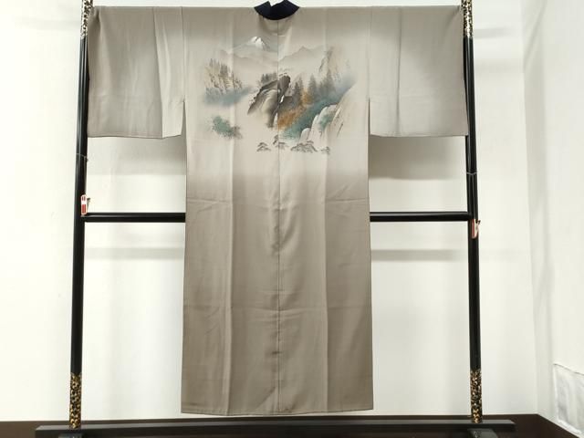 平和屋着物●男性　長襦袢　袷　手描き　遠山風景文　暈し染め　金彩　キングサイズ　正絹　逸品　CABI2063yc