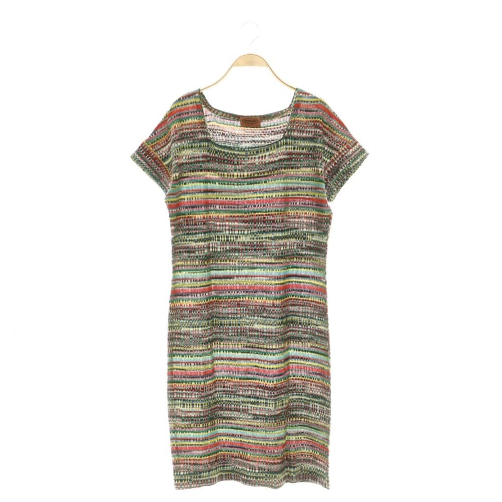 ミッソーニ MISSONI ワンピース ニット ロング 半袖 スクエアネック 総柄 42 マルチカラー /CX