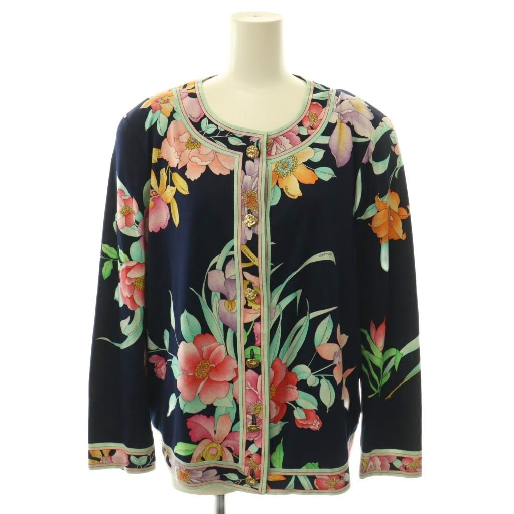 レオナール LEONARD ファッション FASHION カーディガン 長袖 花柄 金ボタン LL ネイビー マルチカラー /DO
