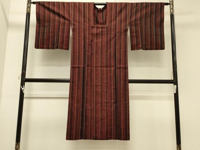 平和屋着物＃道行コート　雨コート　単衣　格子　ロング丈　正絹　逸品　CABH7137in