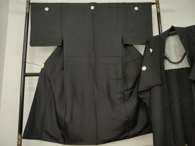 平和屋着物●男性　黒紋付・羽織セット　正絹　逸品　AABJ6749ck