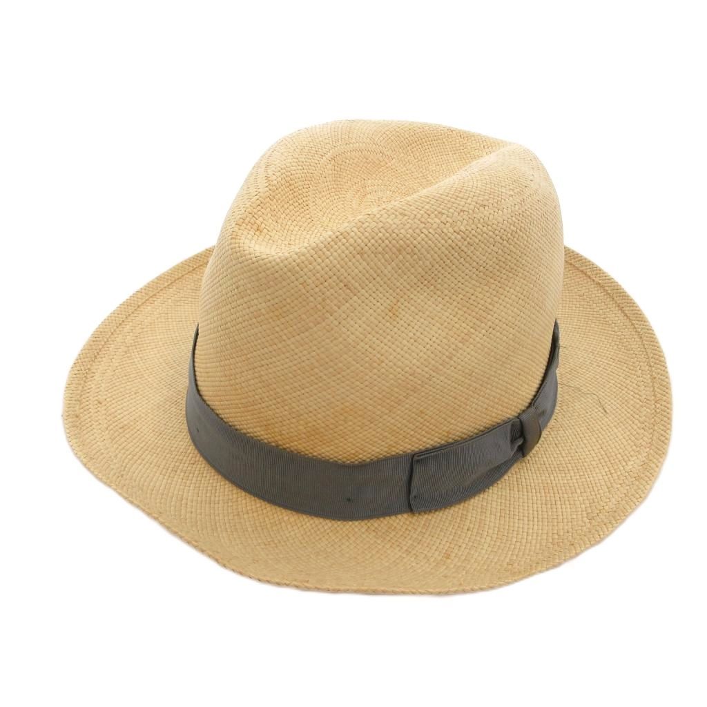 ボルサリーノ Borsalino 麦わら帽子 中折れ帽 ハット リボン ベージュ