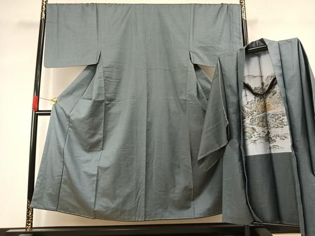 平和屋着物●男性　お召　アンサンブル　100亀甲　総詰め　正絹　逸品　AABJ4122fy