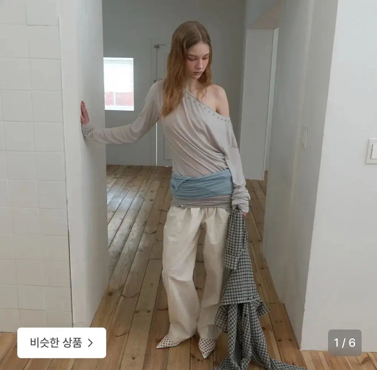 パイシーズ ボートネック ロング スリーブ Tシャツ ライトグレー