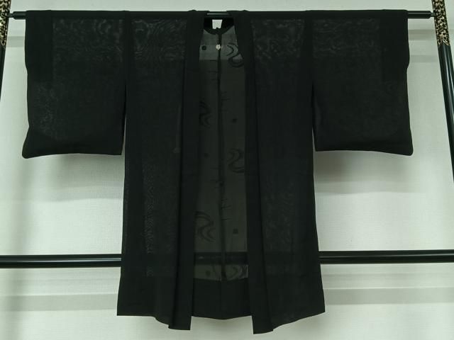 平和屋着物▽羽織　スリーシーズン　春夏秋　塵除け　流水芝文　黒地　正絹　逸品　AABJ6086jh