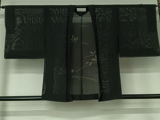 平和屋着物▽羽織　スリーシーズン　春夏秋　塵除け　芝葉文　黒地　正絹　逸品　AABJ6091jh