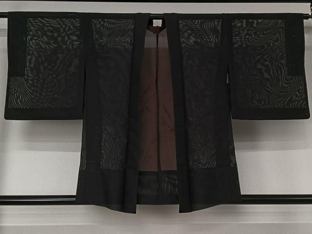 平和屋着物▽羽織　スリーシーズン　春夏秋　塵除け　草花文　黒地　正絹　逸品　AABJ6102jh