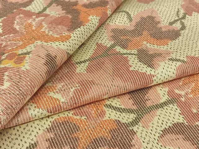 平和屋着物▽上質な紬　単衣　枝葉文　正絹　逸品　AABJ6061jh