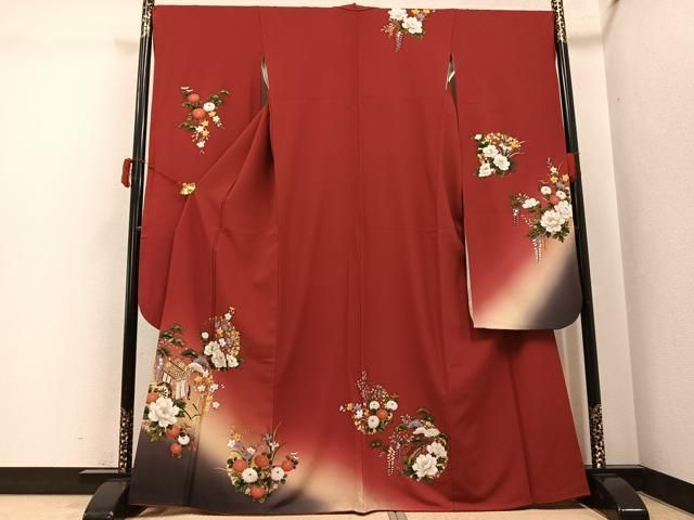 平和屋着物●豪華振袖　御所車文　暈し染め　金彩　正絹　逸品　AABJ6282ph